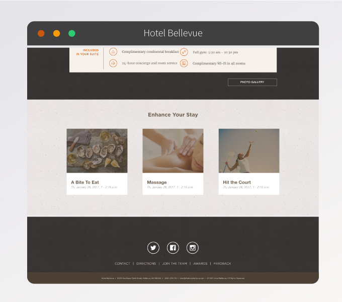 TheHotelBellevue.com - Stay enhancements design.